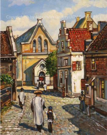 Way To Synagogue. Framed. by Yuri Dvornik